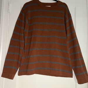 Ruff Hewn Brown Crewneck Sweater with Gray Stripes